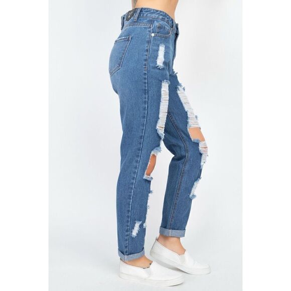 Distressed Ripped Knee boyfriend Jeans - Picture 2 of 11